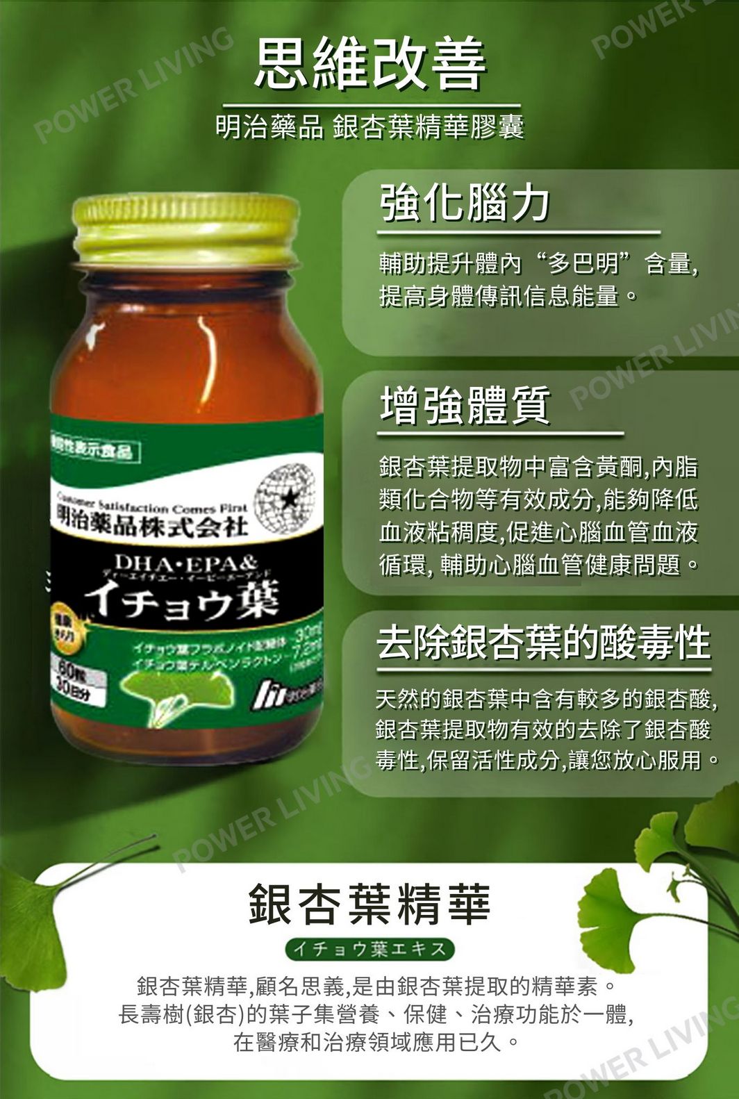 明治藥品 - DHA-EPA&銀杏葉精華(60粒裝)|增強記憶力|腦力補充品|改善血液循環|黃酮配糖體|銀杏樹葉萜內酯|銀杏酸|營養|營養補充品|營養補充劑|健康食品