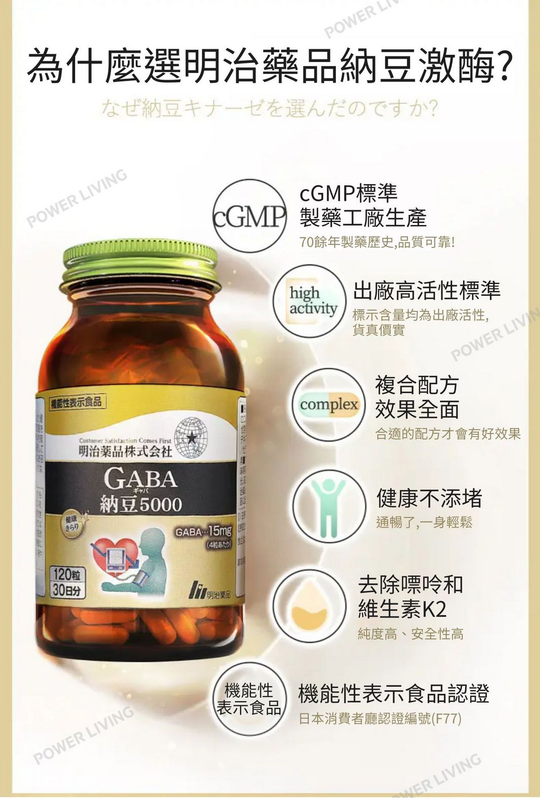 明治藥品- GABA 納豆激酶膠囊 5000FU(120粒裝)|暢通血管|改善血管堵塞|血管健康|營養|營養補充品|營養補充劑|健康食品
