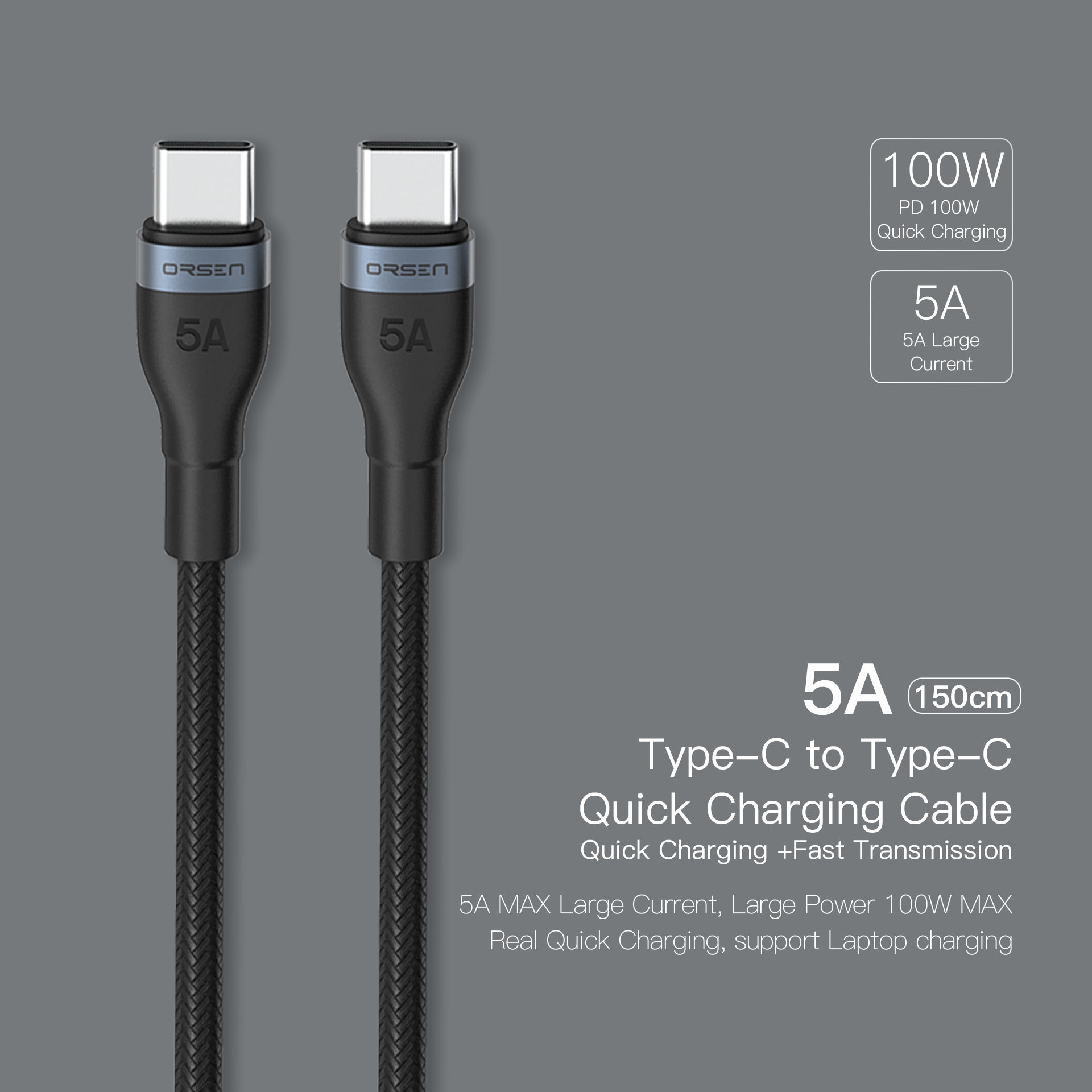 Orsen - S6 快充100W 5A線 (Type-C to C) Orsen