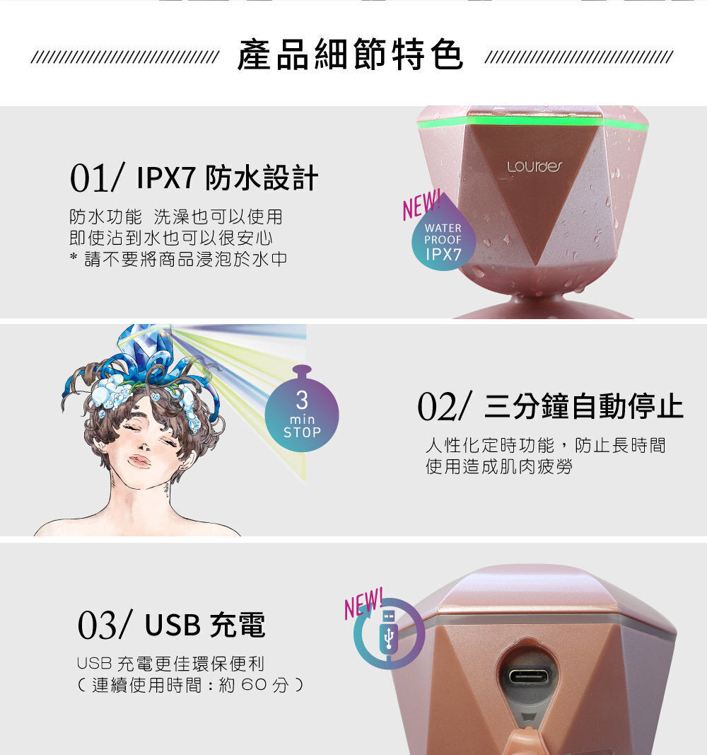 Lourdes - 【香港行貨】第二代章魚音波紓壓頭皮按摩器 AX-KXL3510 (粉紅色) Lourdes