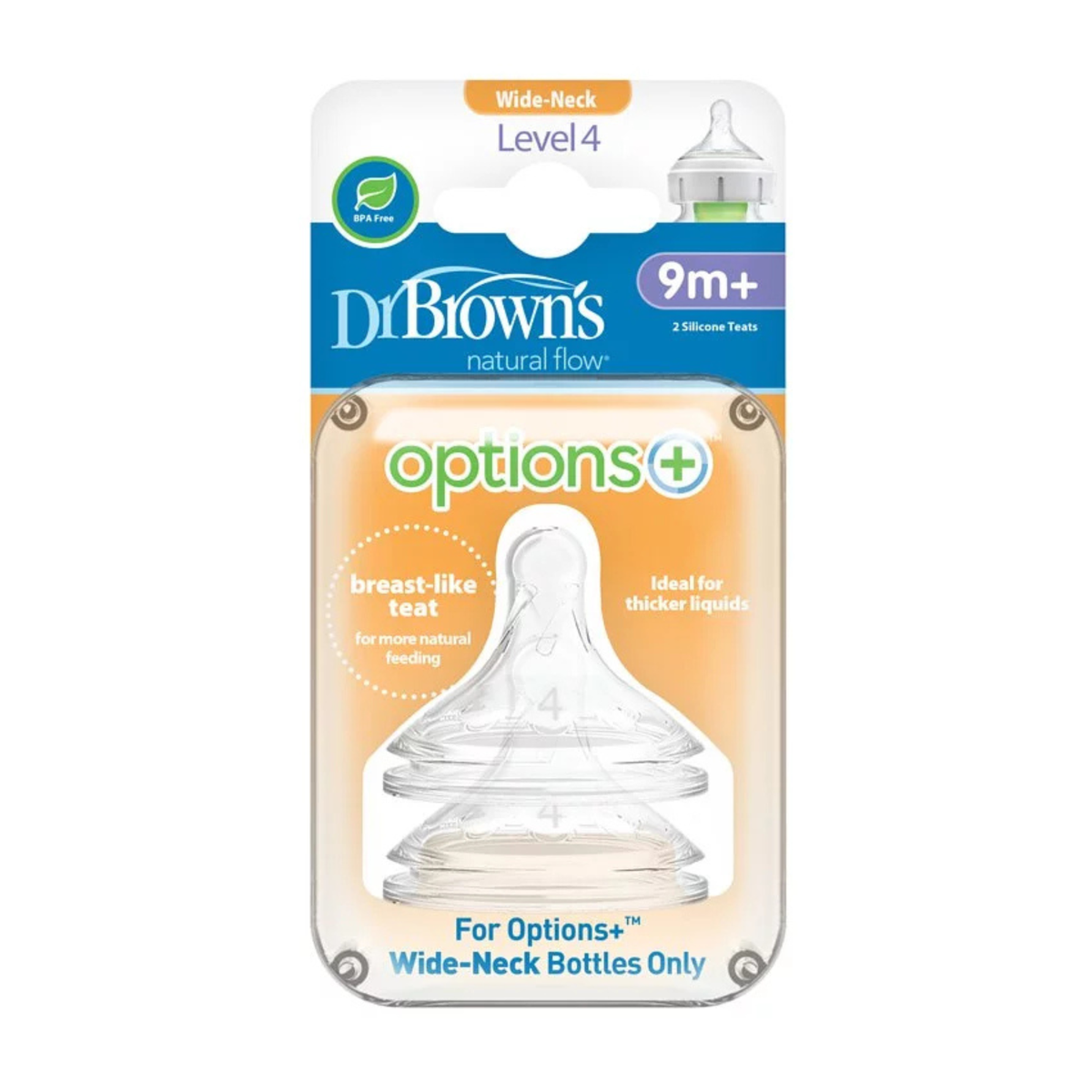 Dr. Brown's - 仿母乳矽膠奶咀兩個裝(第四階段/ 9M+)仿母乳奶咀|嬰兒奶咀|九個月奶咀|第四階段奶咀|母乳形奶咀 Bliss