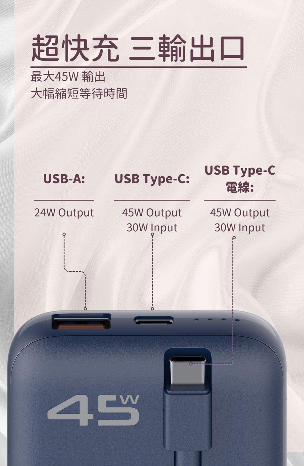Orsen - E68 45W USB-C 10500mAh 三輸出口 快速充電寶 米白色 Orsen