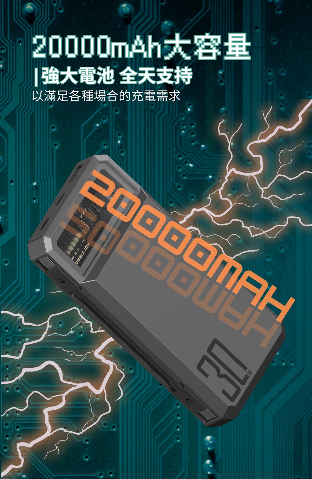 Orsen - E59 30W USB-C 20,000mAh 三輸出口 快速充電寶  灰色 Orsen