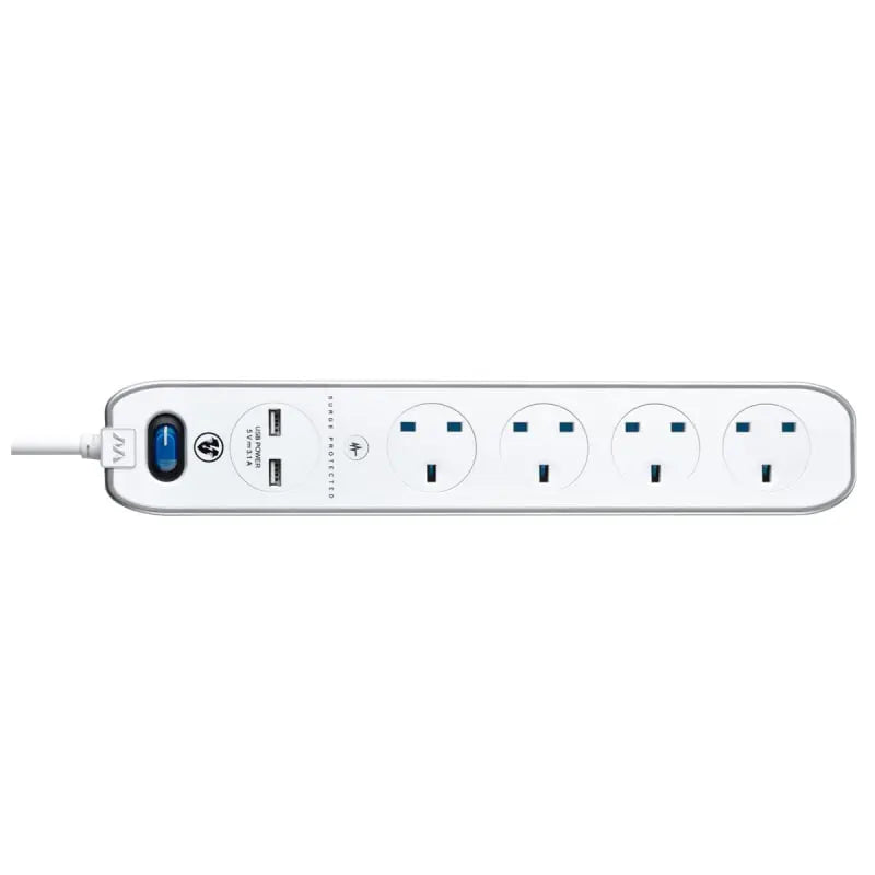 Masterplug - 防雷 13A  3米拖板(4位×13A，2位×USB 3.1A) / 電源開關 / 白色 SRGLSU43PW