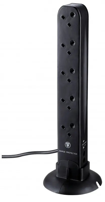 Masterplug - Tower 2位 USB 2.1A 及 10位x13A 2米防雷拖板 | 可直立或水平擺放 黑色 SRGU102B