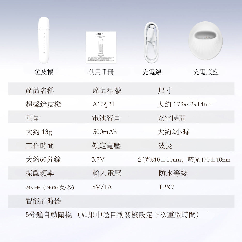 ANLAN - (白色) 六合一 紅藍光超聲鏟皮機 ACPJ31-02A ANLAN