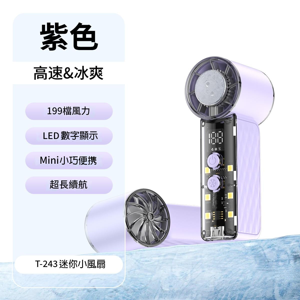 IPPIN 一品 - 迷你製冷手持風扇 T-243 (粉藍色/粉紫色/白色) 2000mAh 製冷風扇 高速風扇