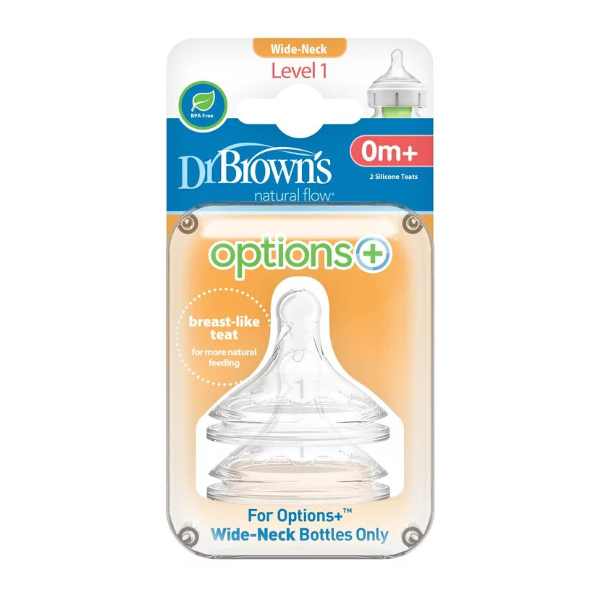 Dr. Brown's - 仿母乳矽膠奶咀兩個裝（第一階段/ 0M+）仿母乳奶咀
