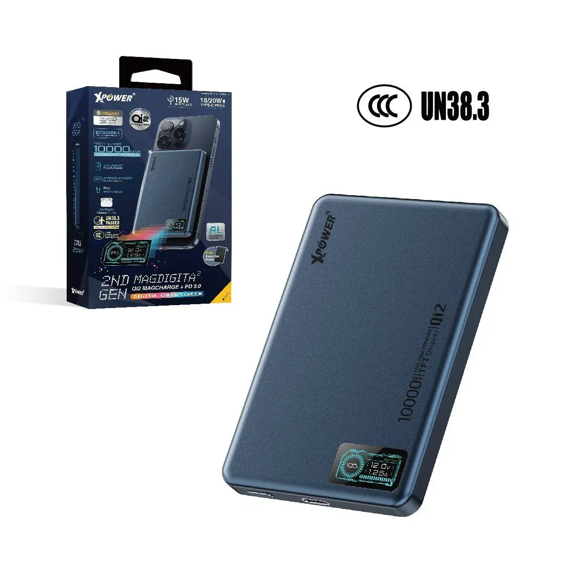 XPower - MagDigita² 第2代 彩屏顯示10000mAh PD3.0+QI2 磁吸移動電源(3C認證版)(鋁合金面) XPOWER