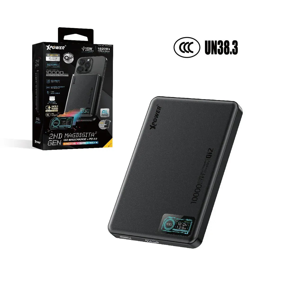 XPower - MagDigita5² 第2代彩屏顯示磨沙玻璃外殼 5000mAh PD3.0+QI2 磁吸移動電源(3C認證版) XPOWER