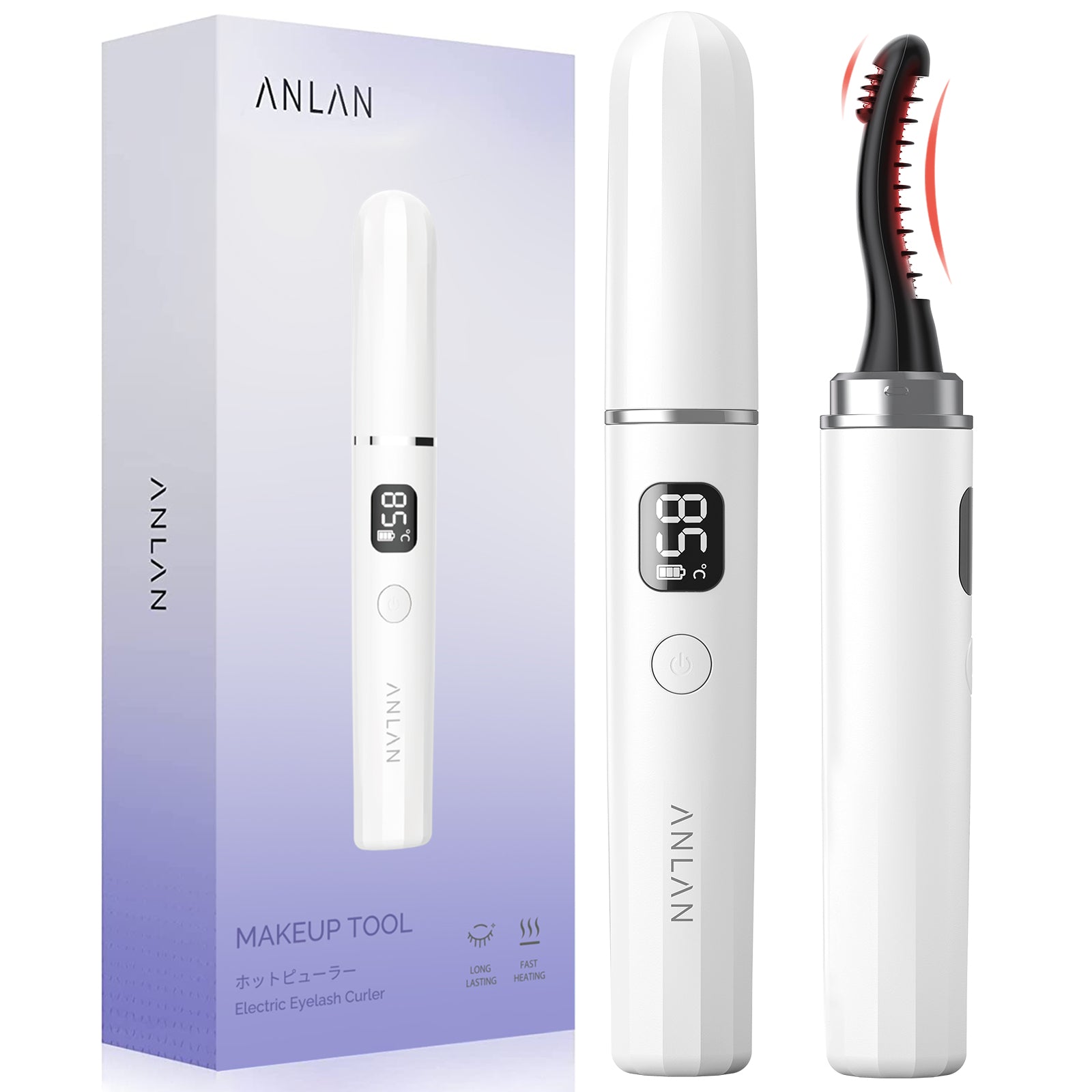 ANLAN - 日本菱鑽睫毛卷翹器｜雙頭睫毛卷翹器｜電睫毛棒｜燙眼睫毛棒｜睫毛捲曲器｜電睫毛機｜發熱眼睫毛棒｜充電式電睫毛棒｜手提卷睫毛｜捲眼睫毛器（白色）AJMJ31-02A