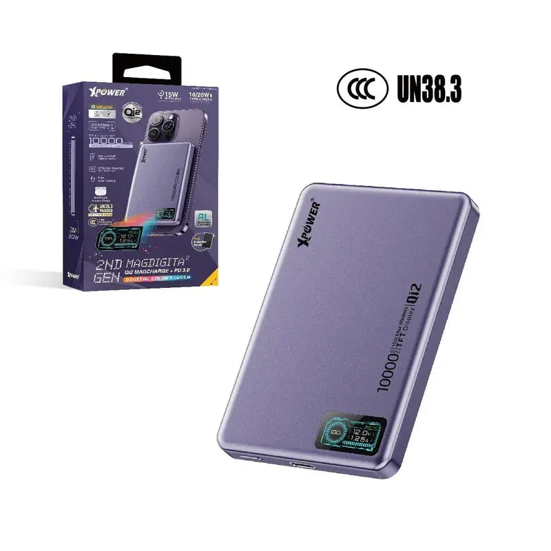 XPower - MagDigita5² 第2代彩屏顯示磨沙玻璃外殼 5000mAh PD3.0+QI2 磁吸移動電源(3C認證版) XPOWER