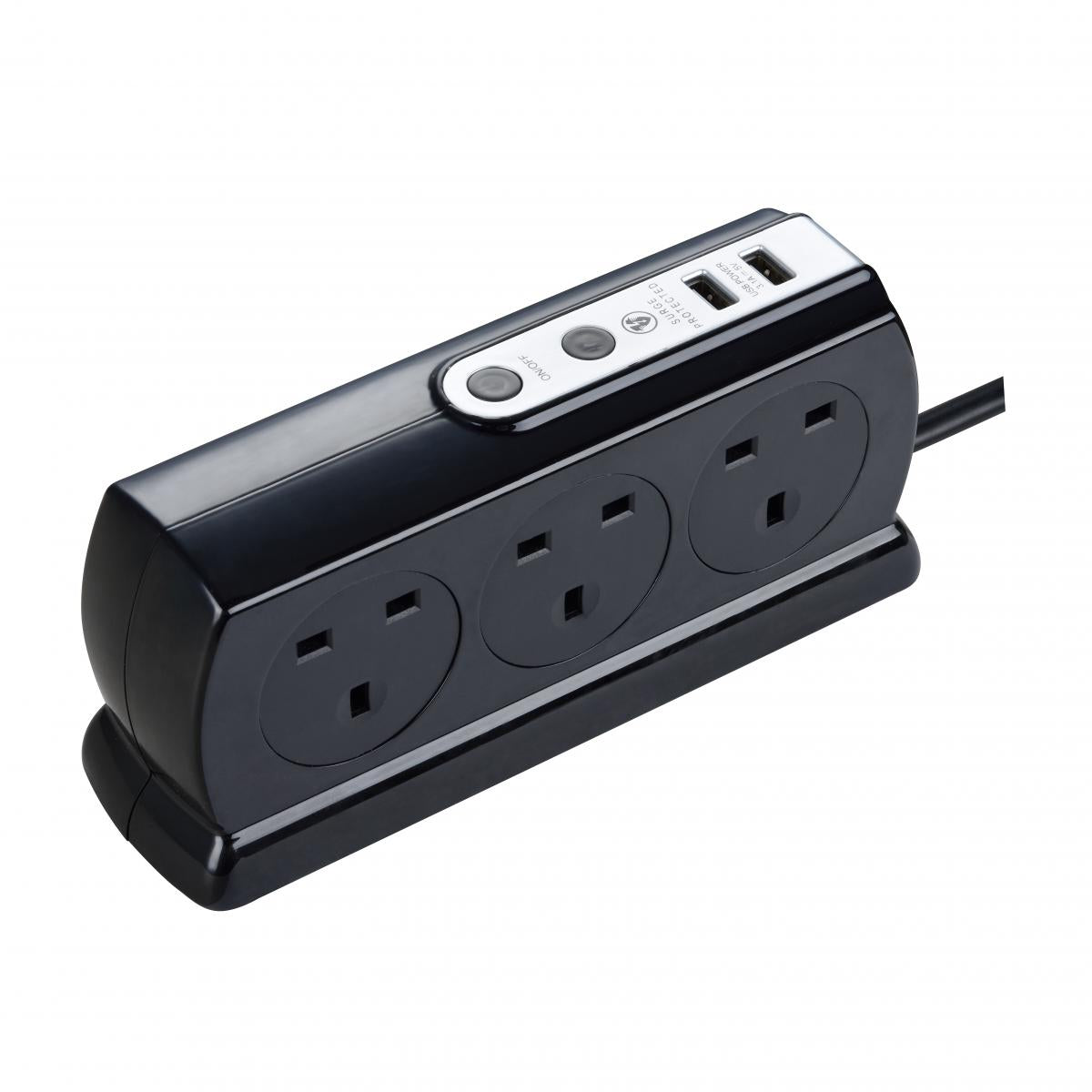 Masterplug - SRGDSU63PB 3米背靠背防雷拖板（2位13A 2位3.1A USB/ 黑色）