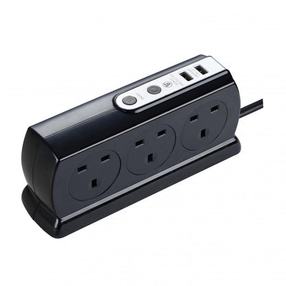 Masterplug - SRGDSU63PB 3米背靠背防雷拖板（2位13A 2位3.1A USB/ 黑色）