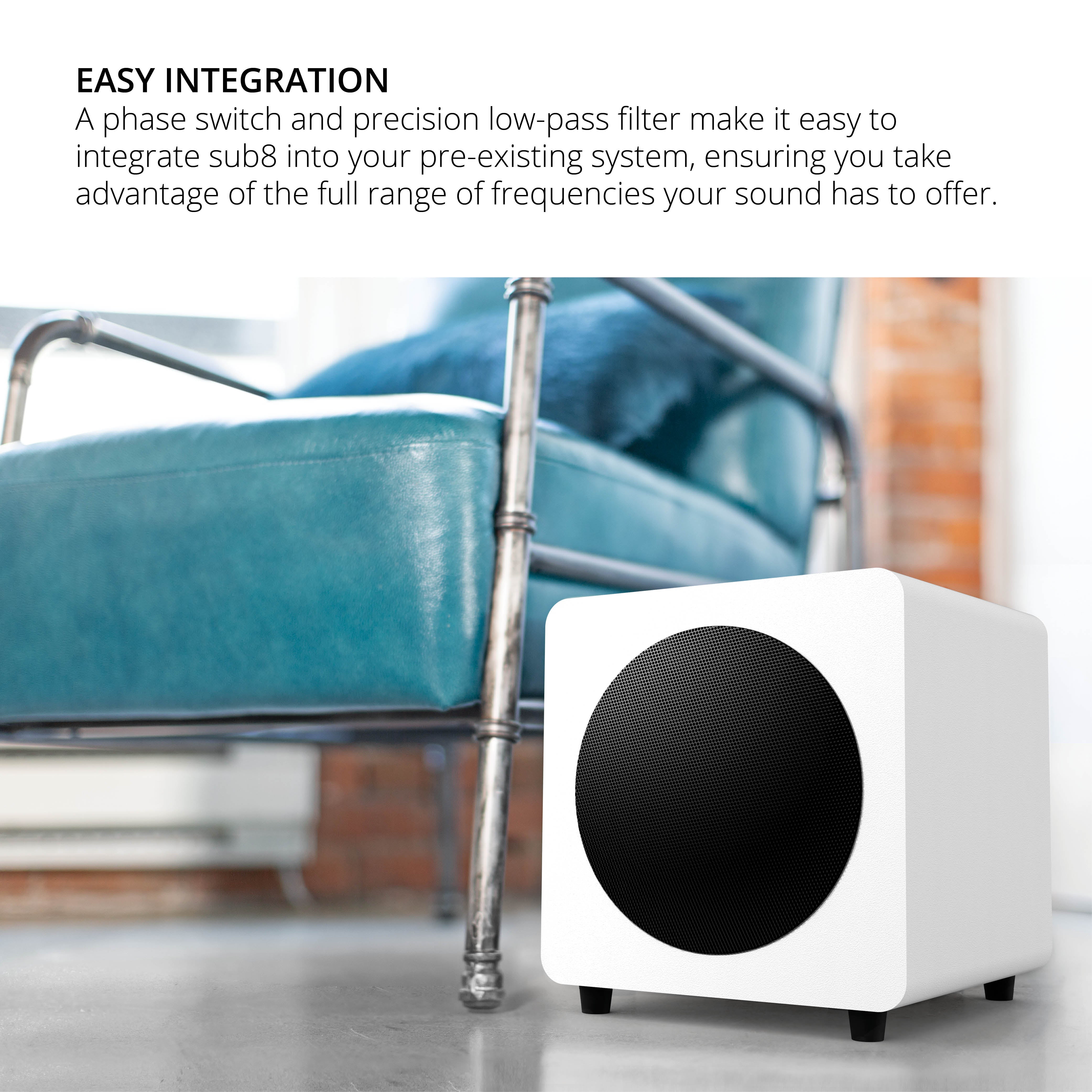 Kanto - SUB8V 8吋有源低音喇叭啞光白色｜重低音強勁低音炮 |低音音箱 | 300W 峰值功率 Kanto