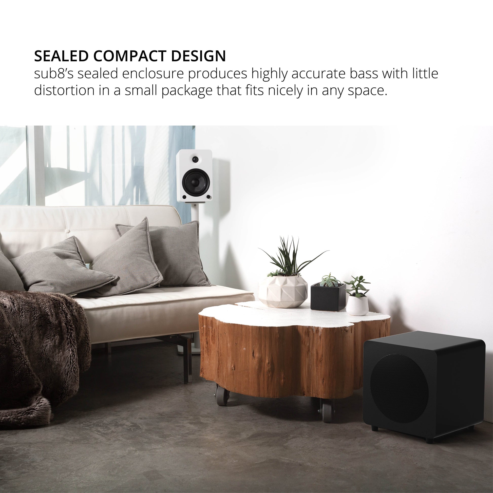 Kanto - SUB8V 8吋有源低音喇叭啞光白色｜重低音強勁低音炮 |低音音箱 | 300W 峰值功率 Kanto