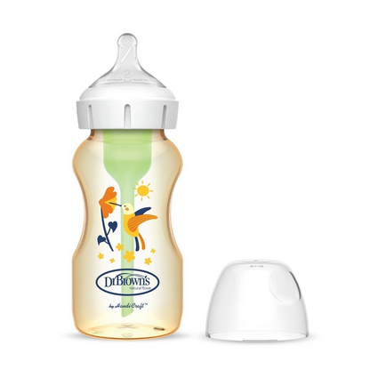 Dr. Brown's - Options+ 仿母乳排氣奶樽（蜂鳥印花/ 二階段奶咀/ PPSU 9oz）仿母乳奶樽｜減低脹氣｜減低肚風｜防真空奶樽｜奶樽｜防脹氣奶樽 DR-WB91620