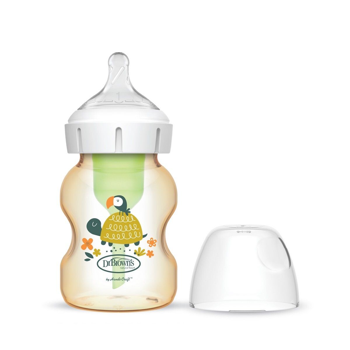 Dr. Brown's - Options+ 仿母乳排氣奶樽（小龜印花/ 第一階段奶咀/ PPSU 5oz）仿母乳奶樽