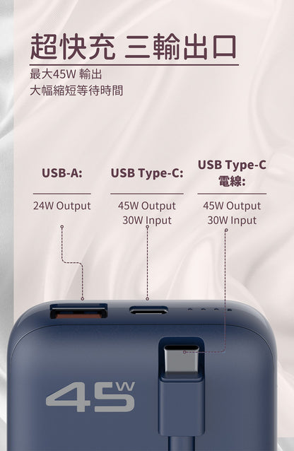 Orsen - E68 45W USB-C 10500mAh 三輸出口 快速充電寶 米白色