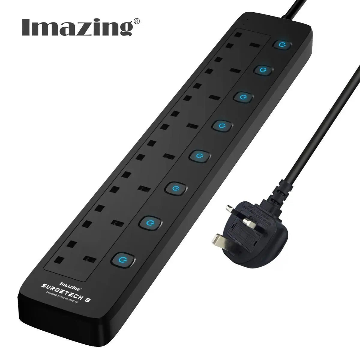 iMazing - 防雷拖板 IM8SK 8位拖板 英規插 3250w 獨立開關